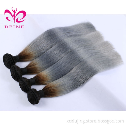 REINE manufacture grace omre two tone grey braid straight remi hair weave 100% chinese human hair bundles with closure